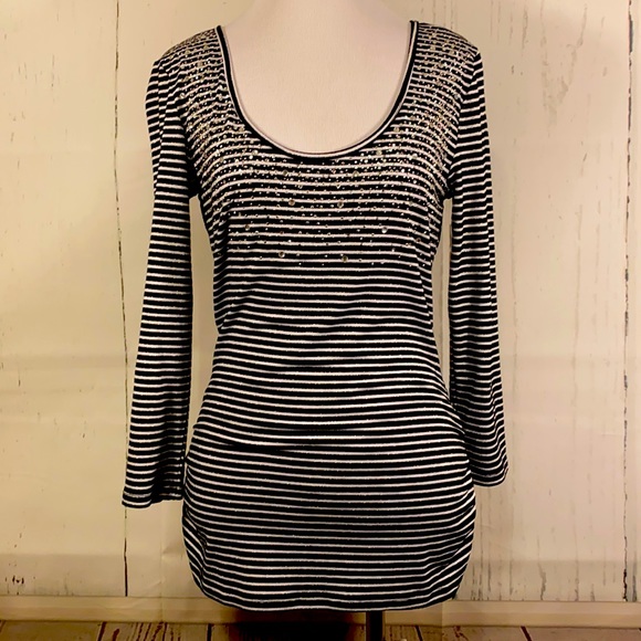 Cache NWOT Crystal Embellished Striped Top With Ruched Sides - Picture 3 of 16